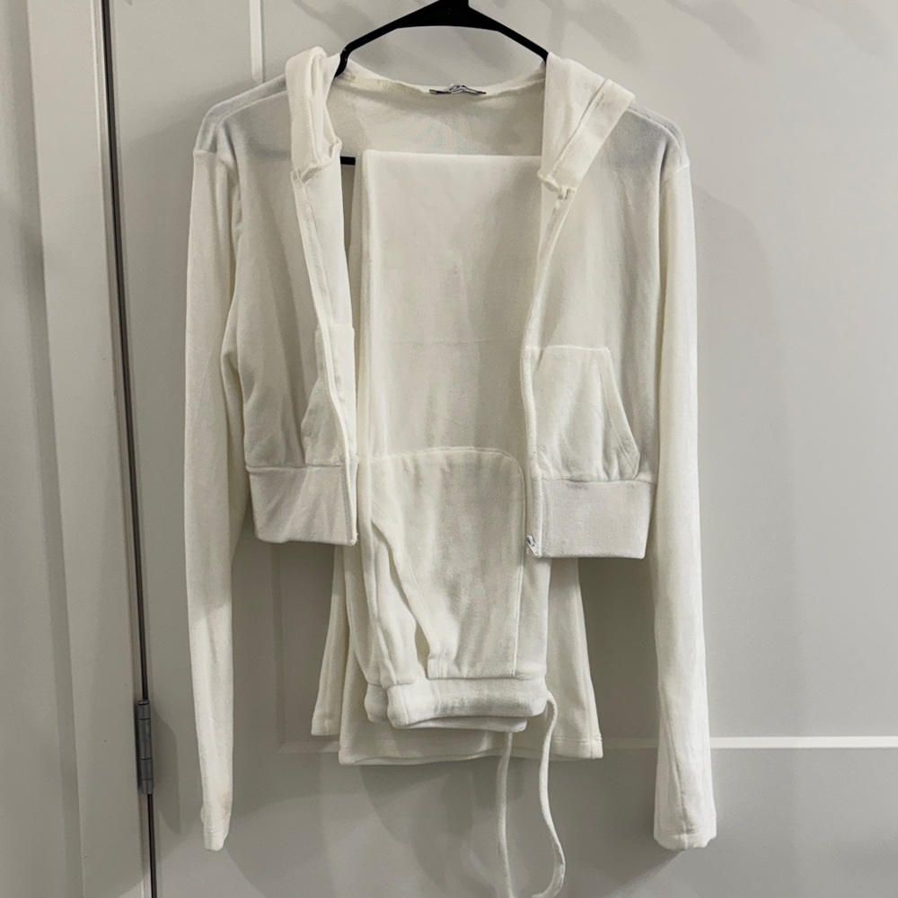 Fashion Nova Velour White Hoodie and Flare Jogger Set